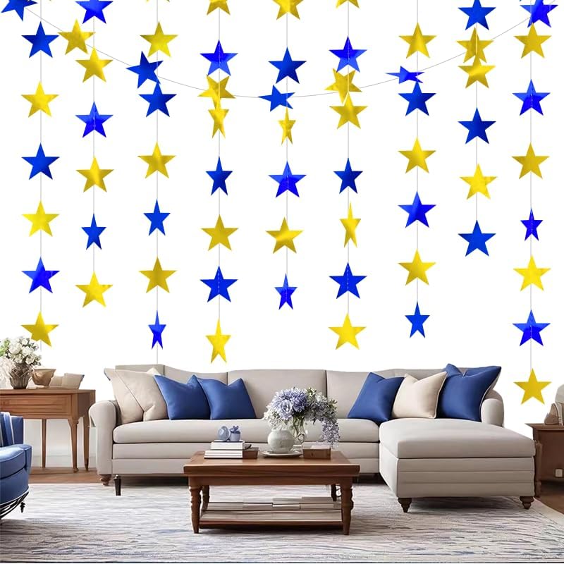 Iridescent Shining Star Hanging Garland Iridescent Hanging Sparkling Star Streamer Glitter Bunting Banner Twinkle Backdrop for Wedding Baby Shower Birthday Christmas Decorations 40 Feet
