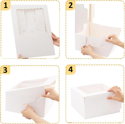 24Pack 10x10x5 inches Cake Boxes, White Cake Boxes With Window,Dessert Pastry Box For Chocolate Covered Strawberries, Wedding/Birthday Baking Fathers Day Gifting, Cupcakes, Donuts