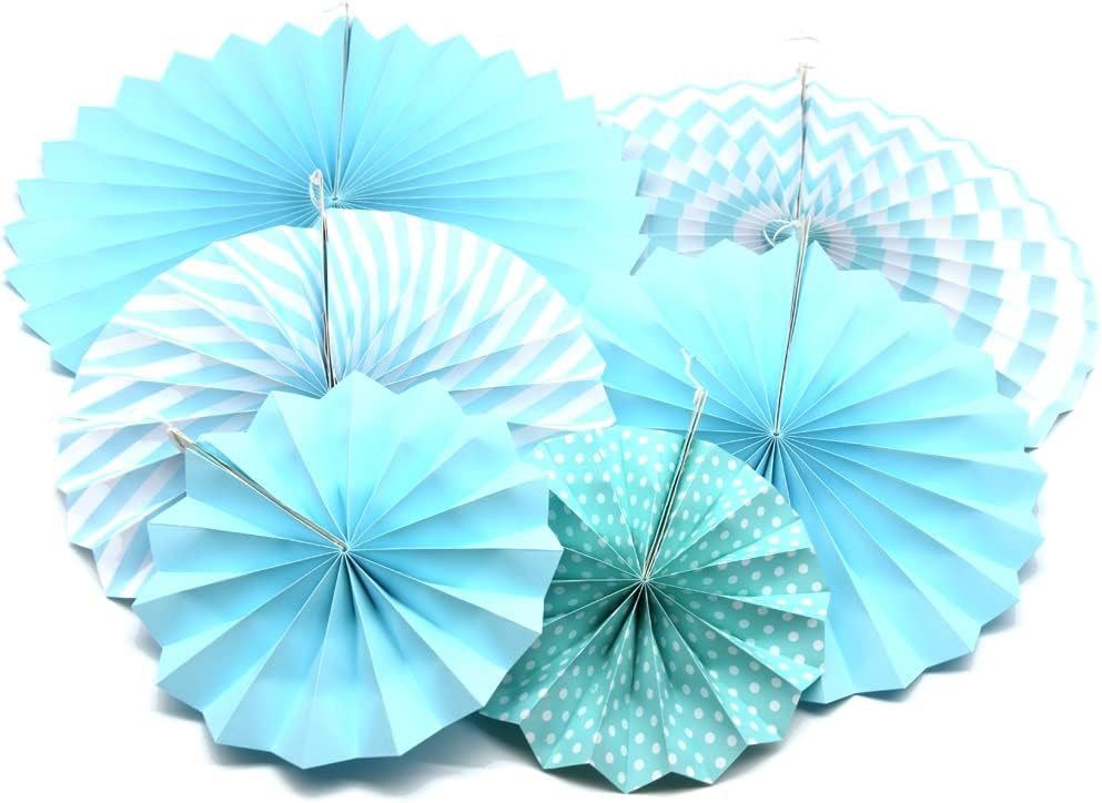 Hocansen 6PCS Paper Fan Garland Paper Fans Party Decorations 8/12/16in Hanging Papers Fans Set Round Papers Fans Pattern Garland for Birthday, Wedding (ZS/Pink)