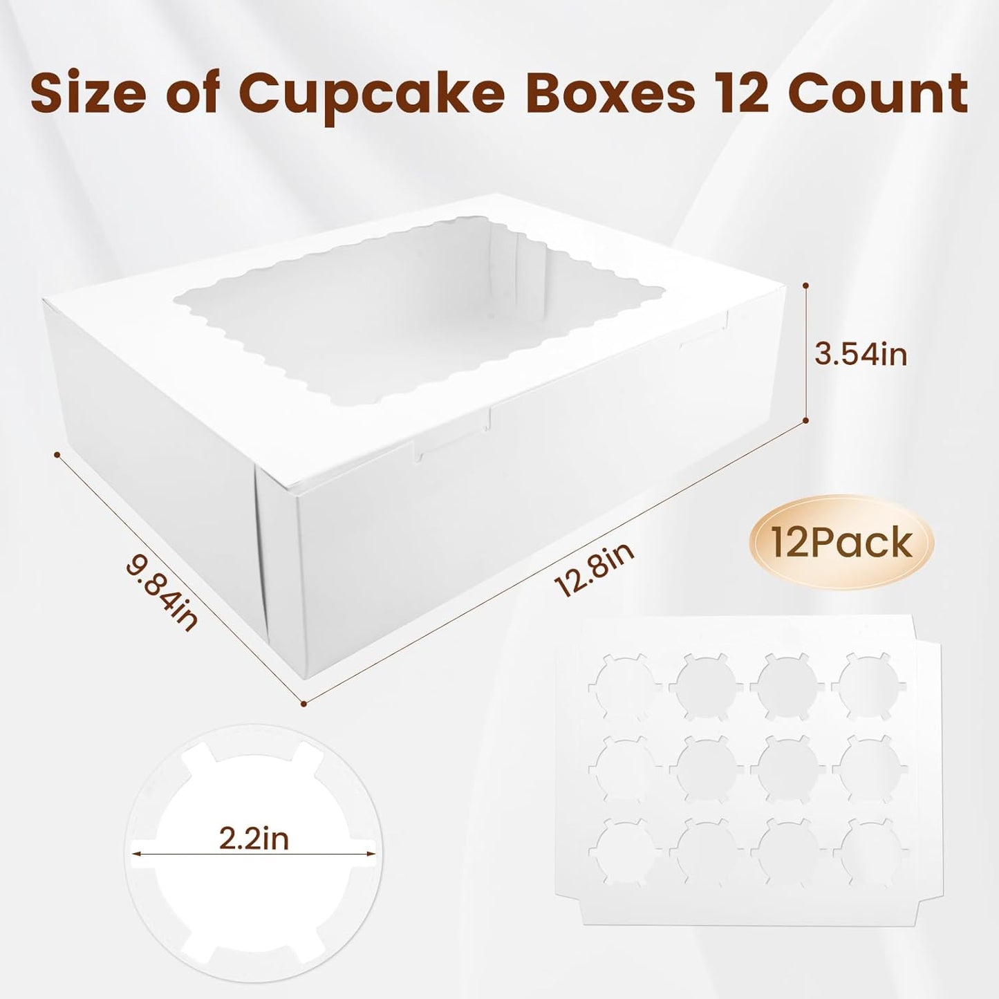 12PCS Cupcake Boxes 12 Count Cupcake Container with Window White Cupcake Holder Holding 144 Cupcakes for Birthday Holiday Party Bakery Supplies