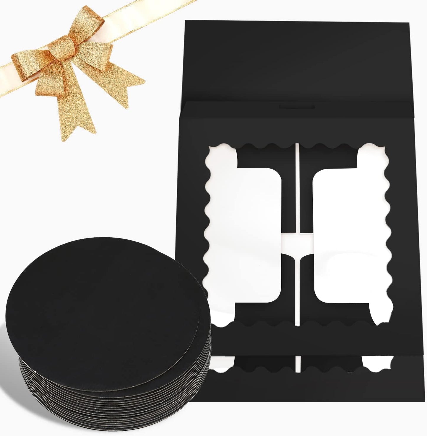 Bakepacker 36pcs 8x8x5 Inches Cake Boxes with Window 18-Packs Black 8 Inch Bakery Boxes (18 Cake Boxes +18 Cake Boards Included)