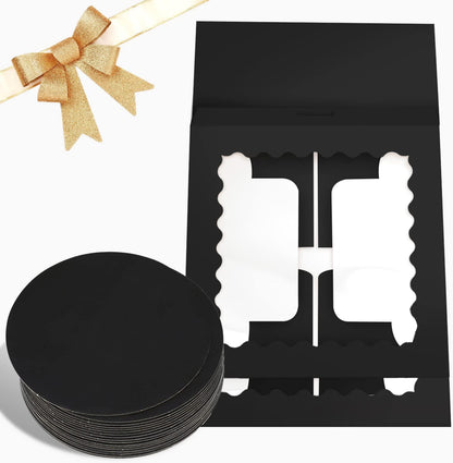 Bakepacker 36pcs 8x8x5 Inches Cake Boxes with Window 18-Packs Black 8 Inch Bakery Boxes (18 Cake Boxes +18 Cake Boards Included)