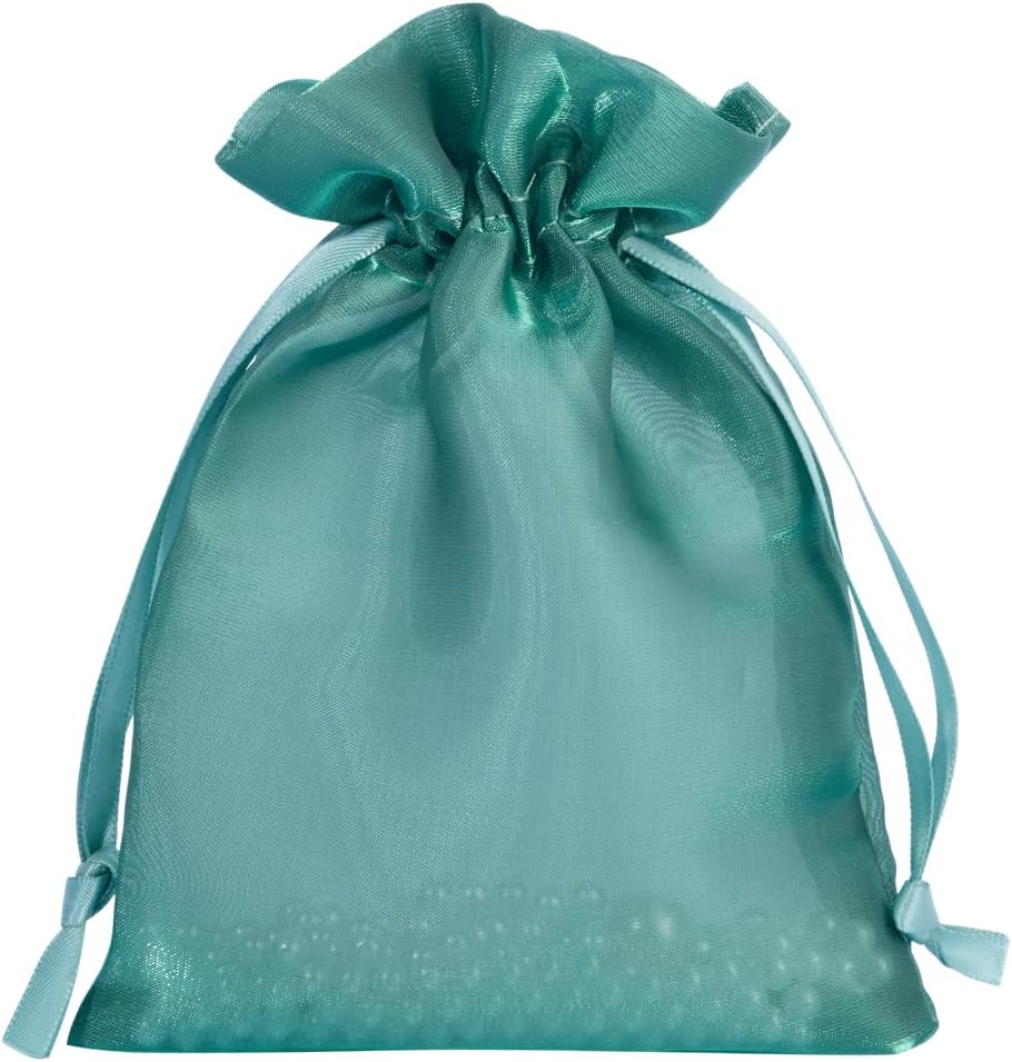 QIANF 20 Pcs Peacock Blue Small Organza Bags 3X4 inch for Wedding Favors with Drawstring, Mini Mesh Gift Bags Jewelry Pouch for Candy Bridal Shower Party Favor Baby Shower Christmas