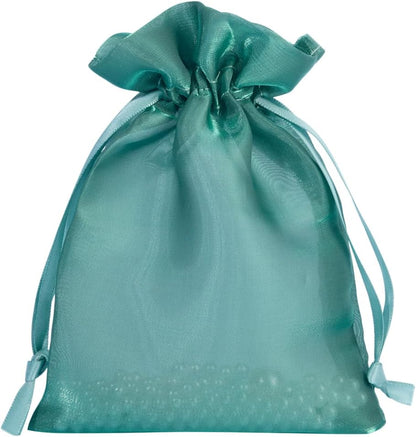 QIANF 20 Pcs Peacock Blue Small Organza Bags 3X4 inch for Wedding Favors with Drawstring, Mini Mesh Gift Bags Jewelry Pouch for Candy Bridal Shower Party Favor Baby Shower Christmas