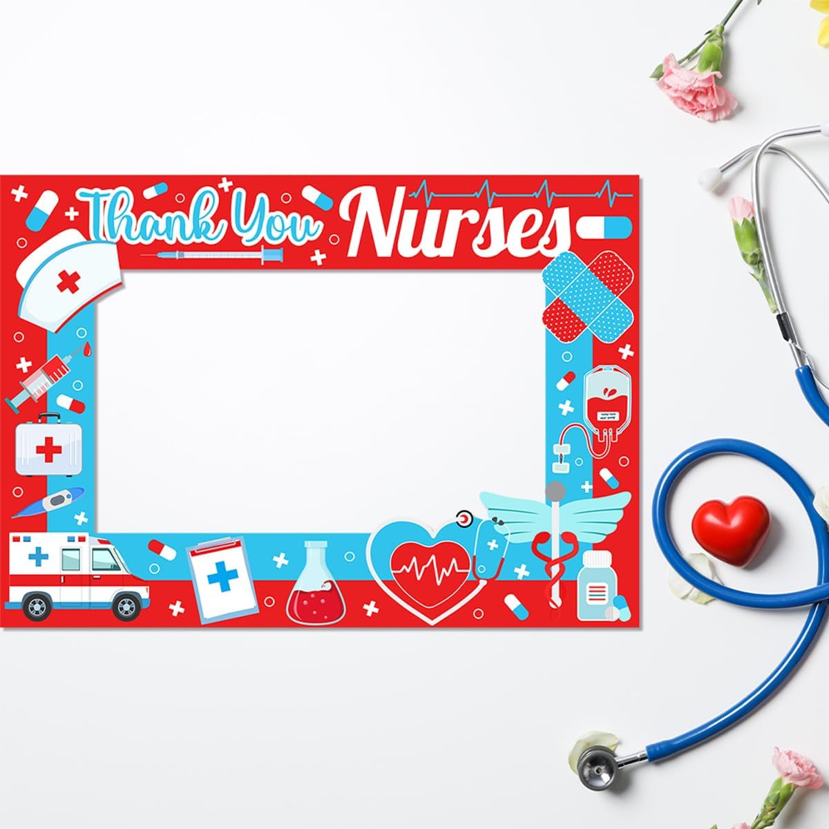 Thank You Nurses Photo Props Frame 2026 Graduation Nurse Week Photo Booth Props Selfie Photobooth Props for Photography Party Decorations Supplies