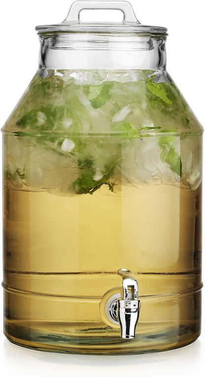 1.5 Gallon Glass Drink Dispenser for Parties 3 PACK Beverage Dispensers with Stand, Glass Water Jug Dispenser, with 18/8 Stainless Steel Spigot, Great for Party, Wedding, Picnic, BBQ Wicker Design