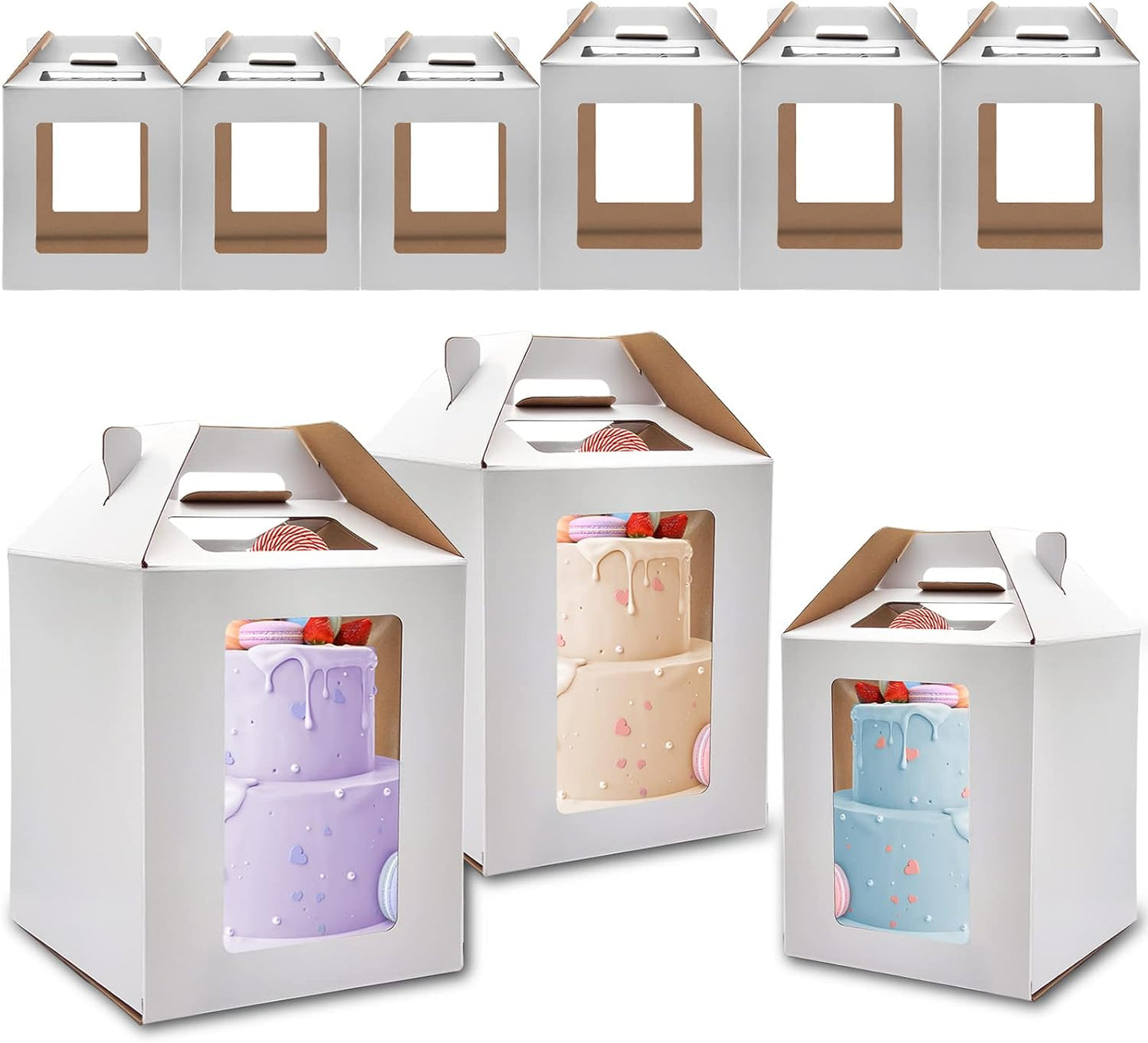 KBG Tall Cake Boxes with Window, Tiered Cake Boxes 10x10x12 & 12x12x14 Inch, Cake Carrier with 2 Cake Boards, Disposable Containers for 10 & 12 Inch
