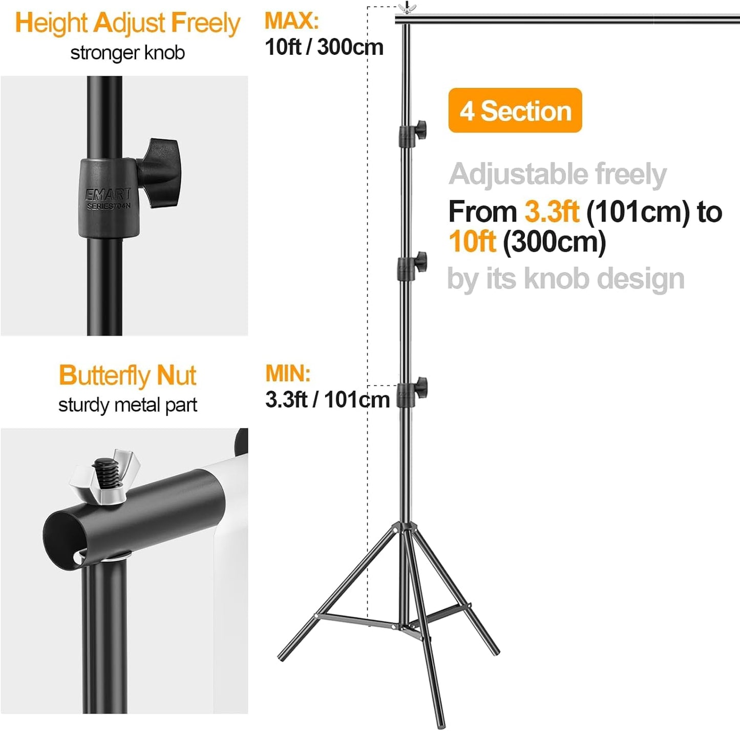 EMART Photo Backdrop Stand kit, 8.5 x 10 ft Back Drop Adjustable Frame for Photography, Photoshoot Banner Background Support Holder for Parties Dectoration