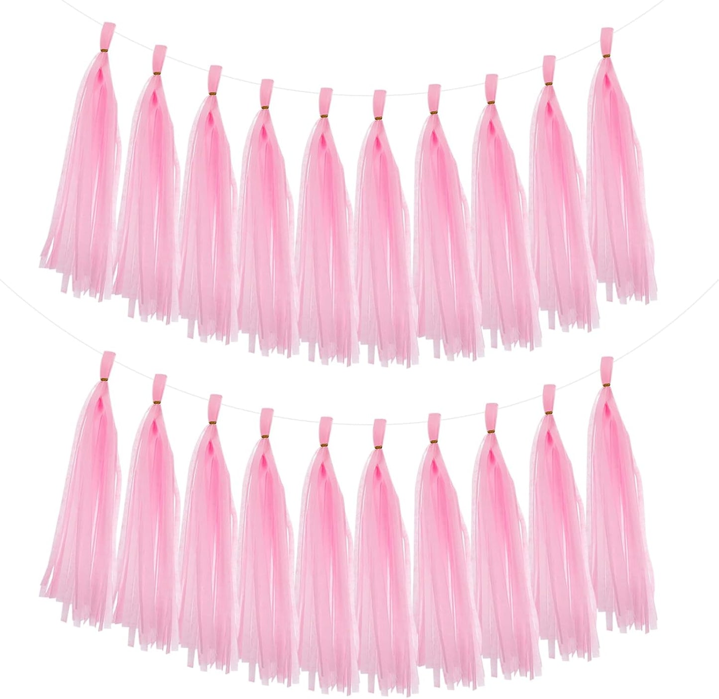 MECCANIXITY 20Pcs Tassel Garland Banner Tissue Paper for Streamers Party Decorations, Valentine's Day Birthday Decor for Women with Rope and Tie Wire (Pink, 14.6Inch)