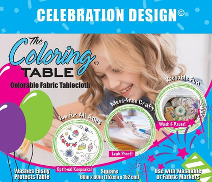 Animal Fun Design – Square Tablecloth 60”X60” – Interactive Coloring Tablecloth for Kids - Poly/Cotton Fabric – Washable and Reusable – DIY Activity for Children and Adults