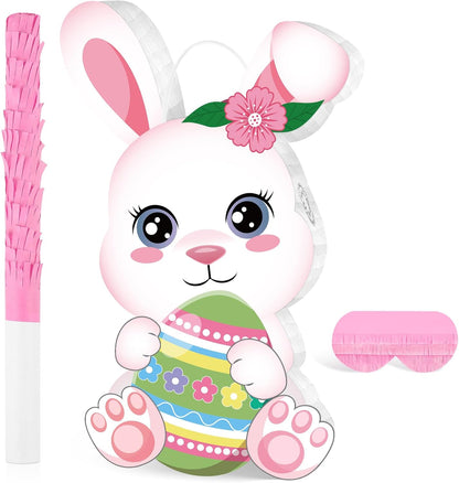 Easter Bunny Pinata Funny Bunny Egg Pinata with Blindfold & Stick for Birthday Decorations Easter Party Supplies Spring Decorations
