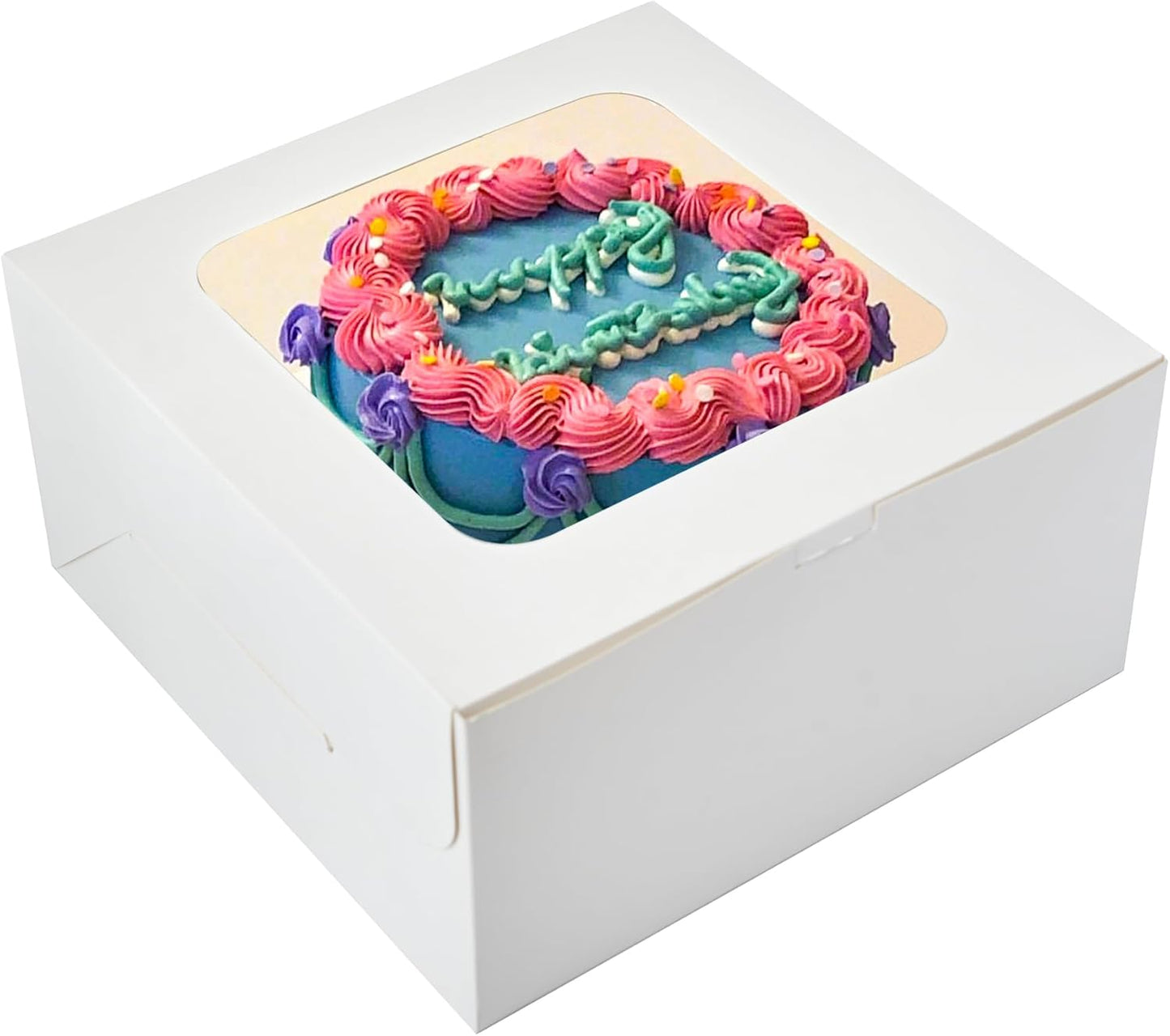 Zzrywuty White 10x10x5 Inches Cake Box with Cake Boards (60Pcs,30Pcs Boxes and 30Pcs Boards) Bakery Boxes with Clear Window for Cake,Dessert,Cookie,Birthday,Party,Wedding