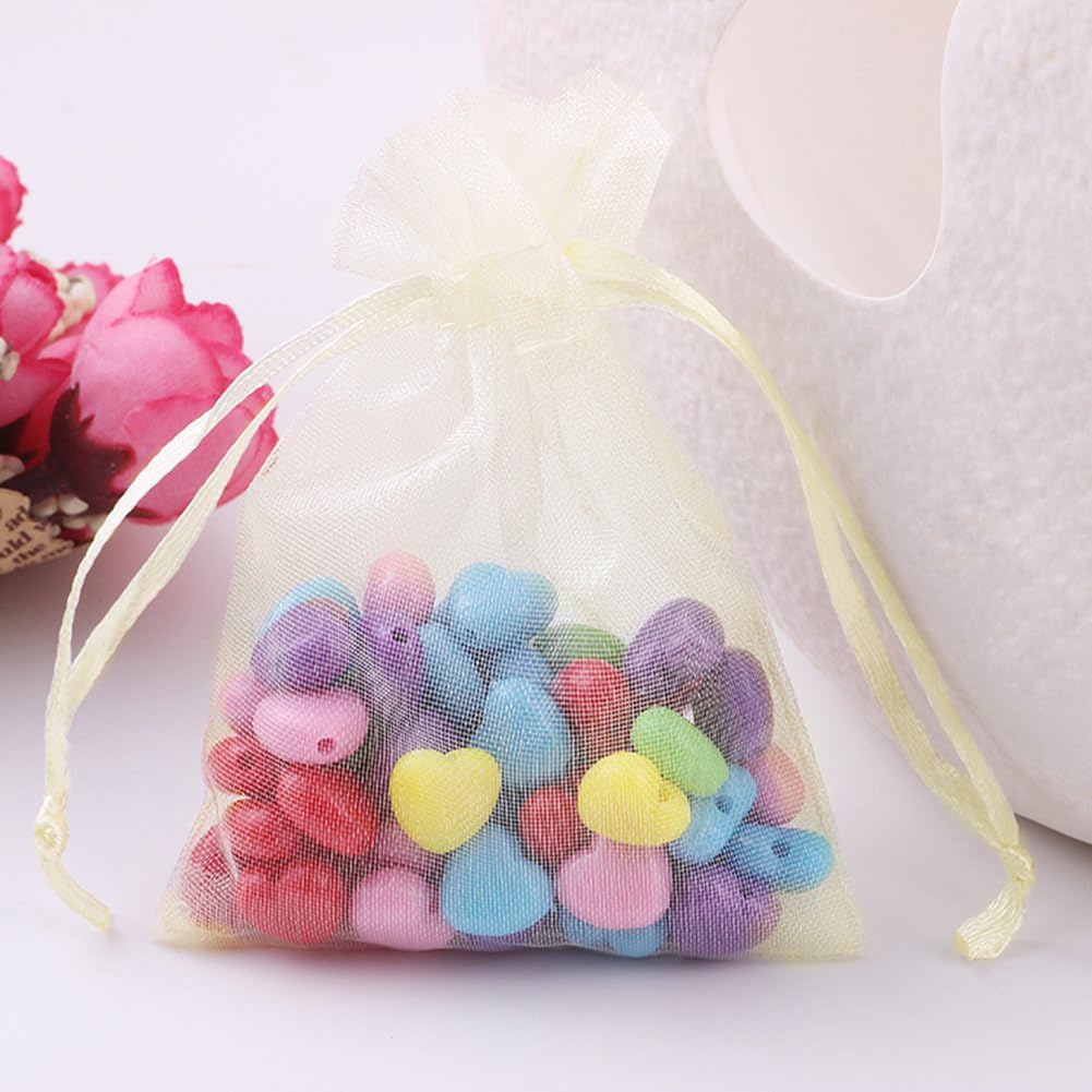 Wudygirl 100pcs 5X7 Inches White Organza Bags Christmas Drawstring Pouches Party Wedding Favor Bags Goodie bags(White 5x7)