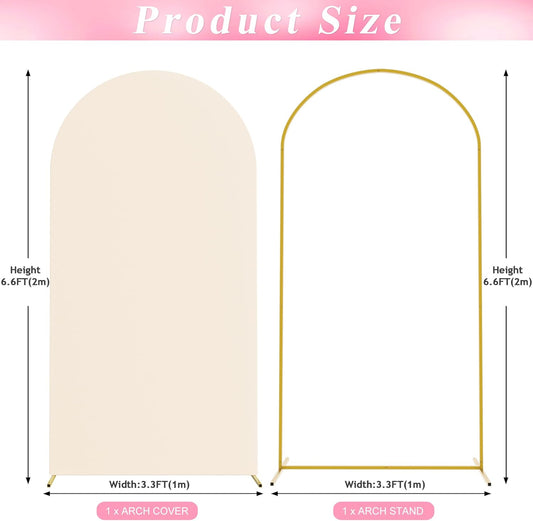 Wokceer 7.2 FT Wedding Arch Backdrop Stand and White Arch Cover, Metal Arch Stand with Arch Stand Cover for Birthday Party Wedding Ceremony Bridal Baby Shower Event Decor
