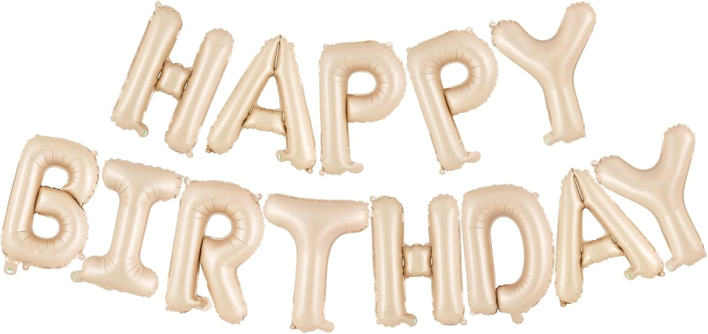 Happy Birthday Balloons Banner, Foil Balloon Personalized Name Letters Balloons Sign Birthday Party Decorations for Women Men Boys Girls Cream