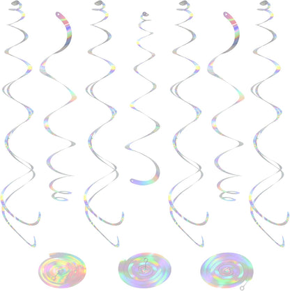 24 PCS Pink Hanging Swirl, Sparkle Ceiling Hanging Decorations, Plastic Streamer Party Decorations with Double-Swirls and Single-Swirls for Birthday Decorations, Easter, Graduation, Baby Shower