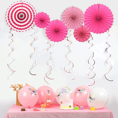 Hocansen 6PCS Paper Fan Garland Paper Fans Party Decorations 8/12/16in Hanging Papers Fans Set Round Papers Fans Pattern Garland for Birthday, Wedding (ZS/Pink)