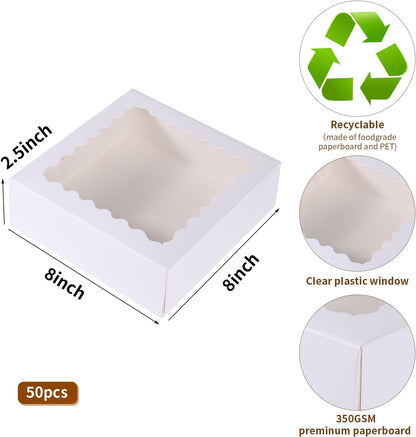 24 pcs12x12x3 Inch Bakery Boxes with Window, White 12 inch Cake Pastry large Pie Cookie Box for Dessert,strawberry,Chocolates Boxes