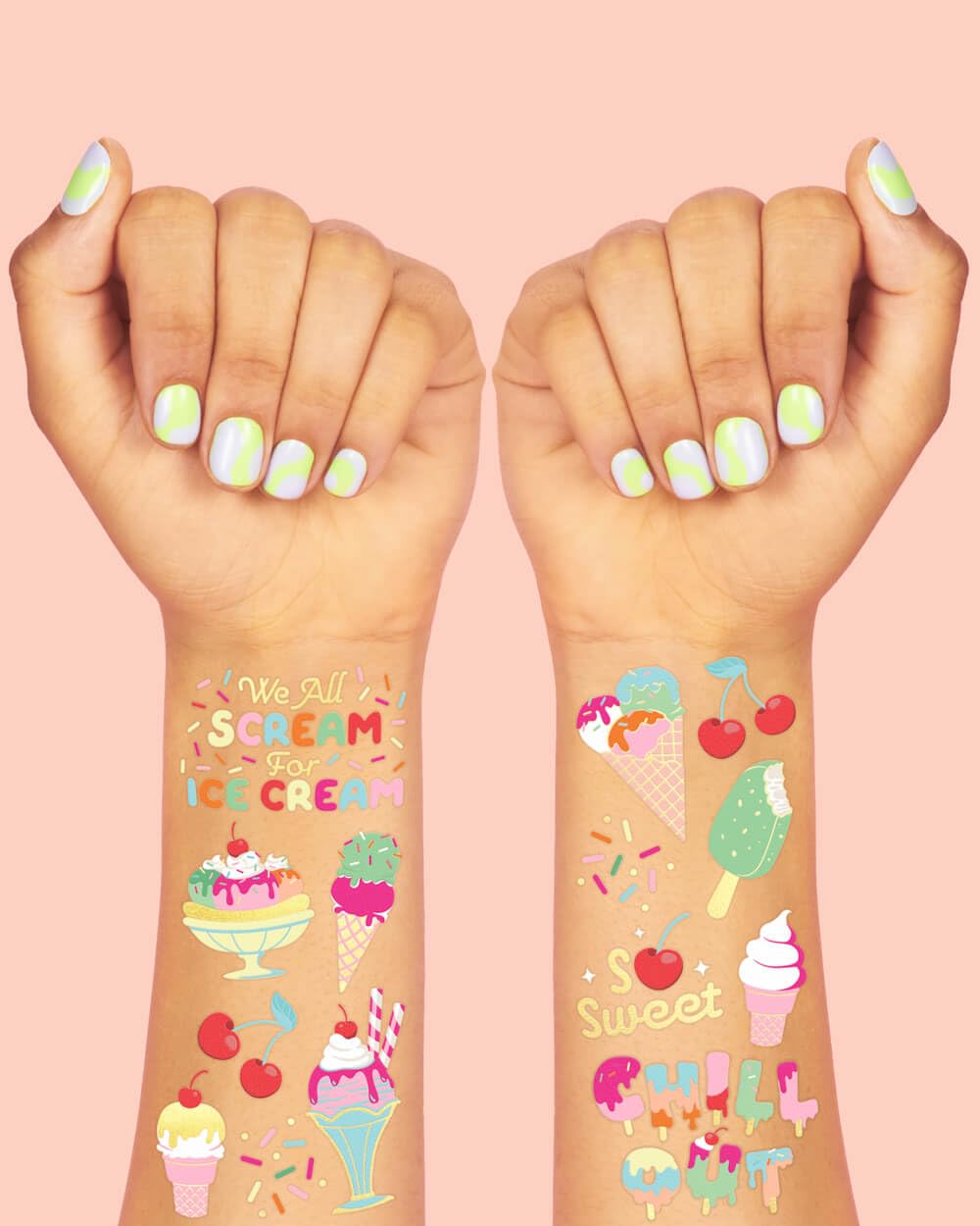 xo, Fetti Ice Cream Birthday Party Temporary Tattoos for Kids - 56 Glitter Styles | Dessert, Sweet Baby Shower Party Supplies, Arts and Crafts