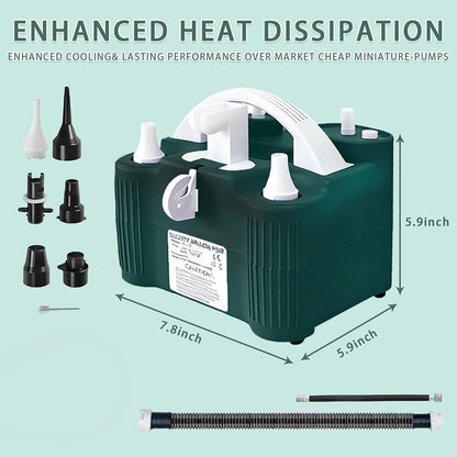 4-in-1 Electric Balloon Pump,Portable Electric Air Balloon Blower Machine for All Balloons, Air Pump for Sports Balls, Inflator& Deflator for Inflatables（Green）