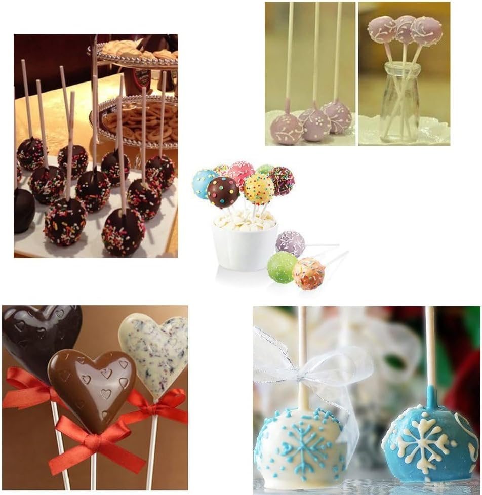 COOLAKE Lollipop Sticks 100 Pack 6 Inch Paper Candy Making Sucker Sticks for Cake Topper, DIY Homemade Fruit Candy, Chocolate