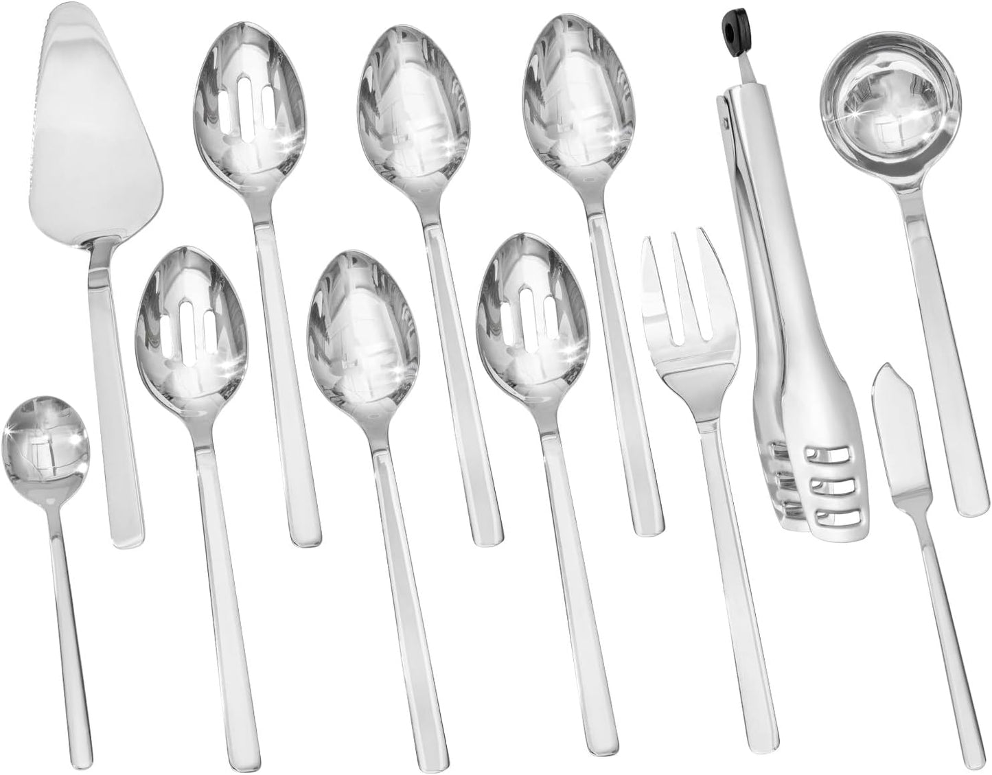 KINGSTONE Large Hostess Serving Utensils Set, 18/10 Stainless Steel Heavy Duty 10-inch Serving Utensils, Slotted Spoons, Forks, Tongs, Cake Pie Server for Buffet, Wedding, Party