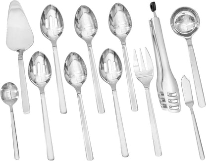 KINGSTONE Large Hostess Serving Utensils Set, 18/10 Stainless Steel Heavy Duty 10-inch Serving Utensils, Slotted Spoons, Forks, Tongs, Cake Pie Server for Buffet, Wedding, Party