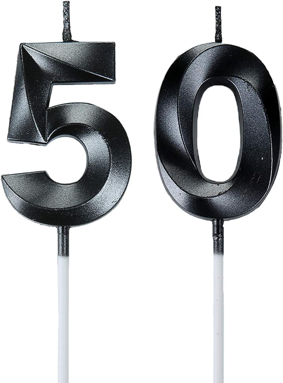 50th Birthday Candles,Gold Number 50 Cake Topper for Birthday Decorations Party Decoration