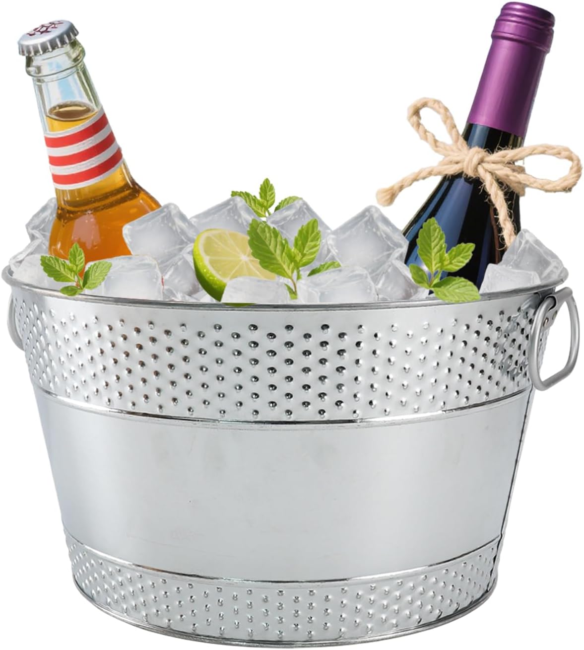 Metal Ice Bucket Galvanized Beverage Tub, Drink Buckets Large Cooler for Wine Beer Champagne Cocktails for Catering, Bars, Parties, Outdoor Events (Black-1PC)