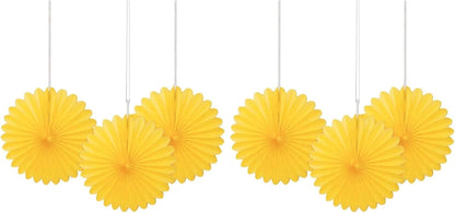 Sunflower Yellow Hanging Tissue Paper Fans - 6'', 3 Count - Perfect for Parties & Home Decor