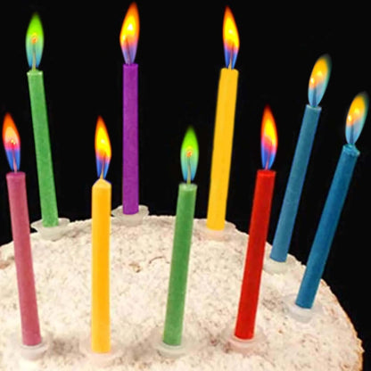 Colorflame Multicolor Birthday Cake Candles Happy Birthday Candles Colorful Candles Holders Party Gathering, Unscented (12pcs)