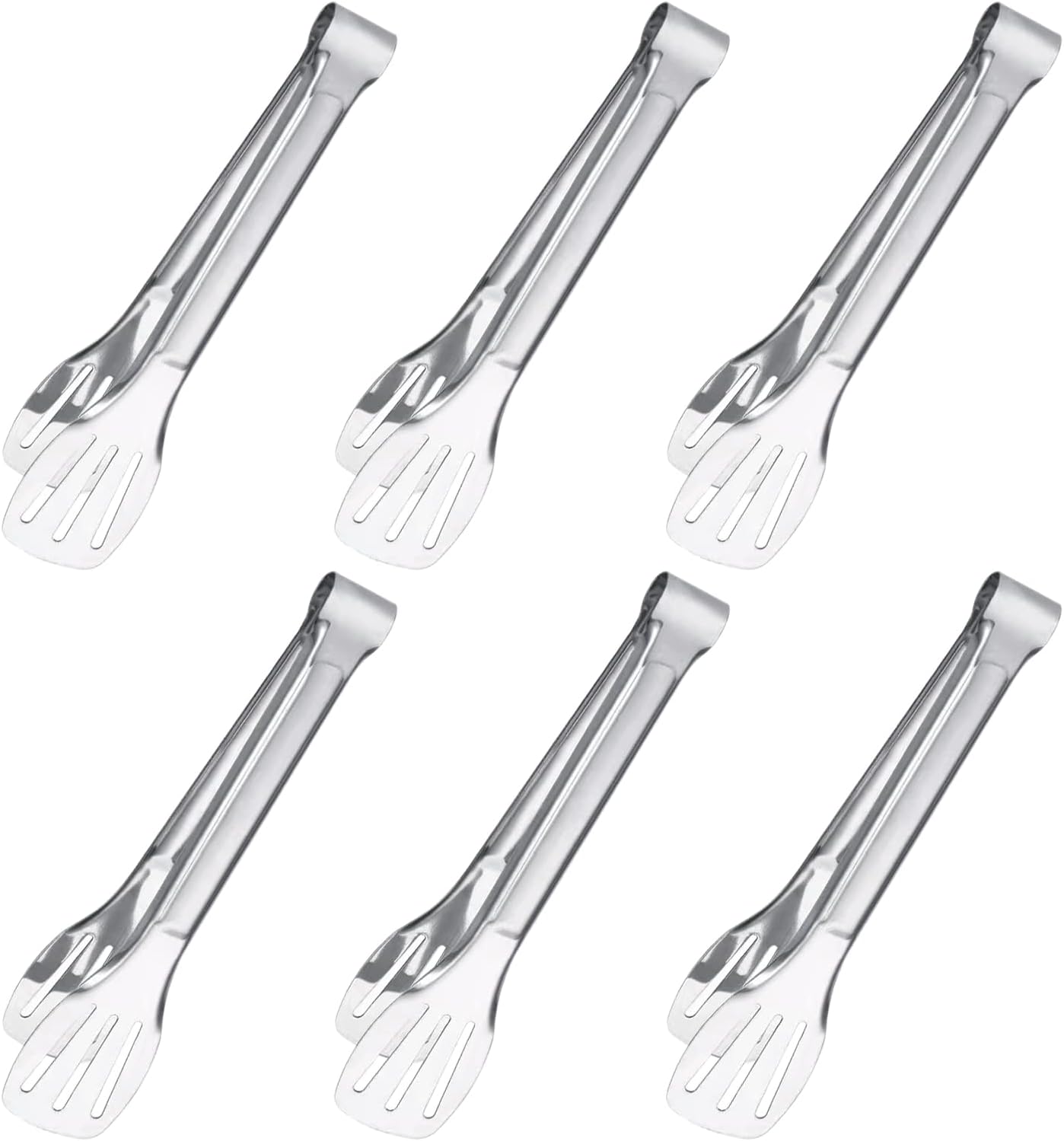 6PCS Serving Tongs, 7Inch Buffet Tongs, Stainless Steel Food Tong Small Serving Utensils for Cooking, Entertaining, Salad, Barbecue, Buffet, Toast and Steak by Sunenlyst (Stainless buffet tongs)
