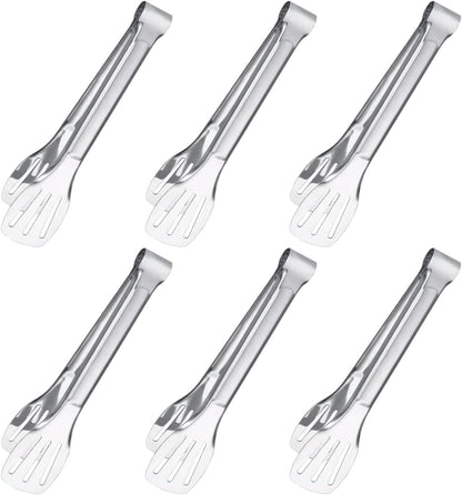 6PCS Serving Tongs, 7Inch Buffet Tongs, Stainless Steel Food Tong Small Serving Utensils for Cooking, Entertaining, Salad, Barbecue, Buffet, Toast and Steak by Sunenlyst (Stainless buffet tongs)