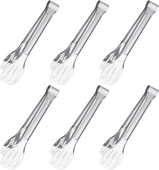 6PCS Serving Tongs, 7Inch Buffet Tongs, Stainless Steel Food Tong Small Serving Utensils for Cooking, Entertaining, Salad, Barbecue, Buffet, Toast and Steak by Sunenlyst (Stainless buffet tongs)
