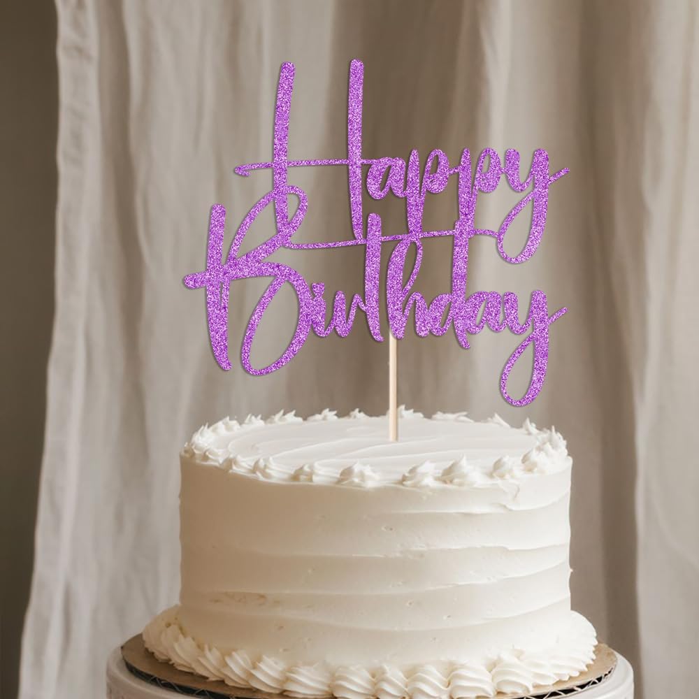 Happy Birthday Cake Topper,black Glitter Cake Pick Bunting Decor for Anniversary Birthday Party Cake Decorations Supplies