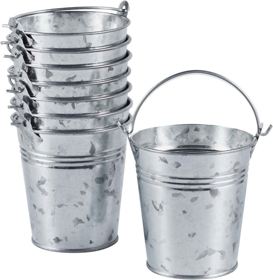 OBTANIM 8 Pack Galvanized Metal Buckets with Handle Ice Pails for Plants, Succulents, Party Favors Organizing, Rustic Home Decor or Classrooms Pencil Storage (7 x 5.1 inch)