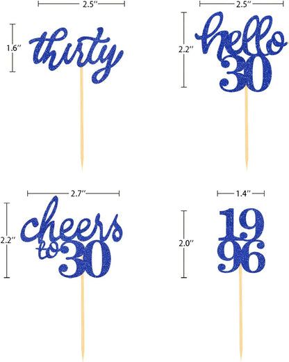24 PCS Glitter 30th Birthday Cupcake Toppers for Celebrating Thirty Years Old Birthday Party Decorations for 30th Anniversary Party Supplies (Gold)