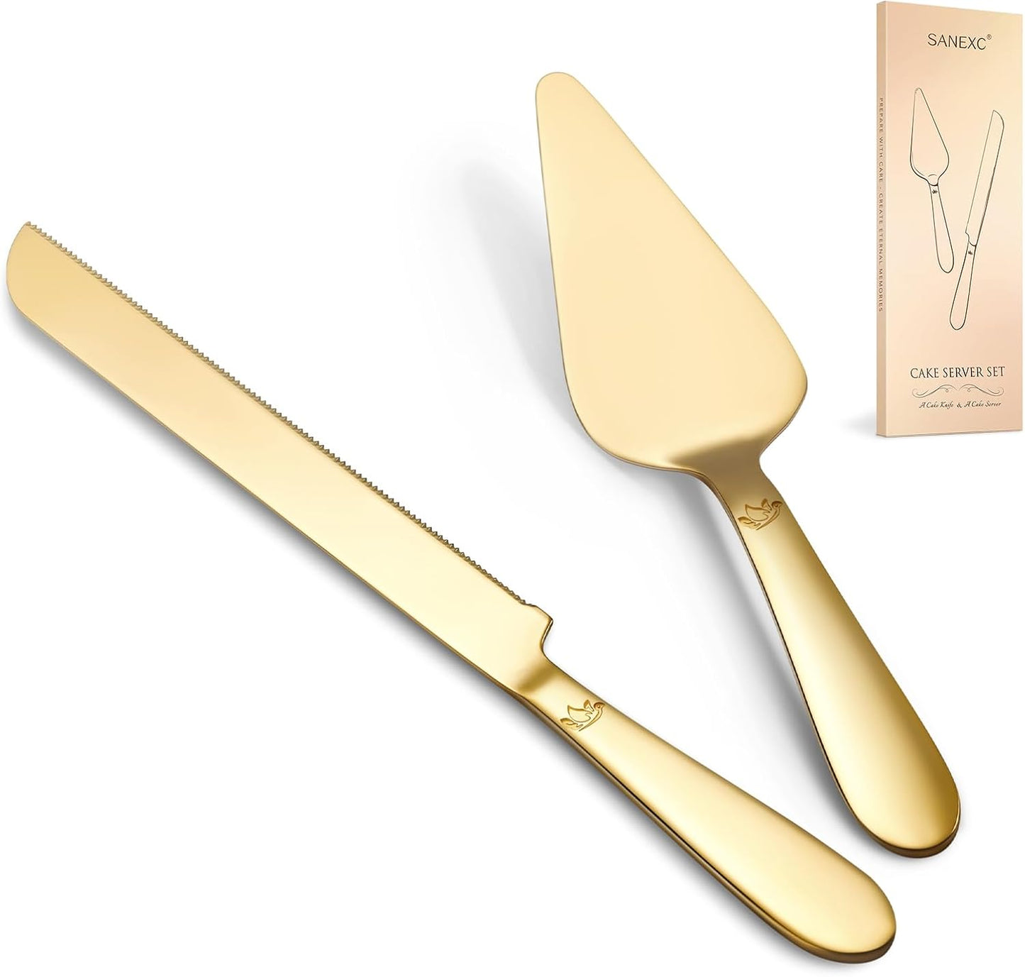 Cake Cutting Set for Wedding - Extended Cake Knife and Server Set Thickened Stainless Steel 13.0" Cake Cutter 10.49" Pie Spatula Great for Birthday Anniversary Christmas Gift 2 Pcs Silver
