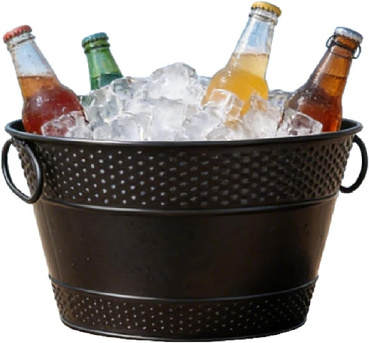 Galvanized Tub Ice Bucket For Parties, Thick Metal Galvanized Drink Buckets, Beverage Bucket with Handles, Drink Bucket for Indoor & Outdoor Party (2Pcs,BLack)