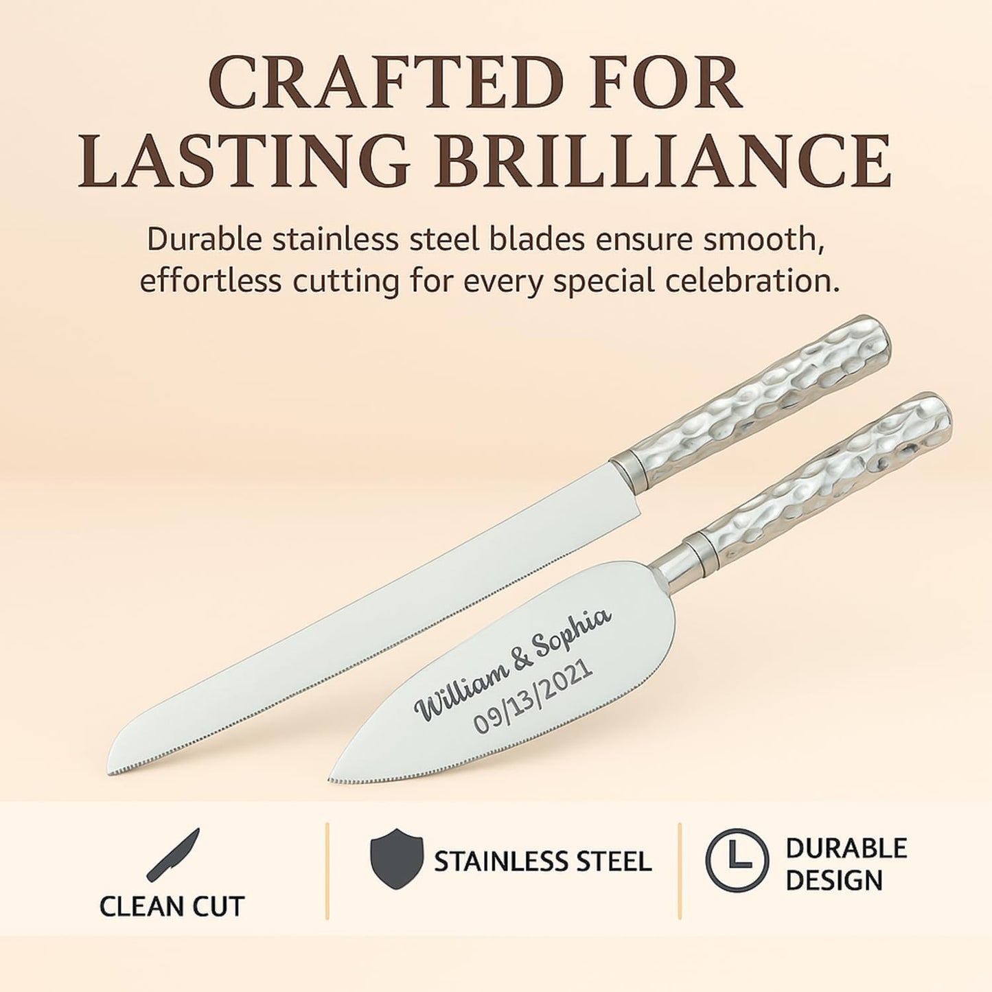 GIFTS INFINITY Personalized Wedding Cake Knife and Server Set with Engraving – Cake Cutting Utensil Set, Keepsake Gift for Wedding, Anniversary, Reception, Birthday & Other Occasions (CH-101WB)