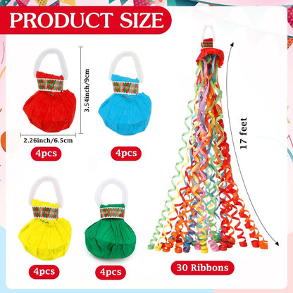 No Mess Streamers,16 Pack Hand Throw Streamers Colorful Party Streamer Poppers No Mess Confetti Poppers Party Poppers for Graduation Birthday Wedding Retirement Celebrations Baby Shower Party Favors