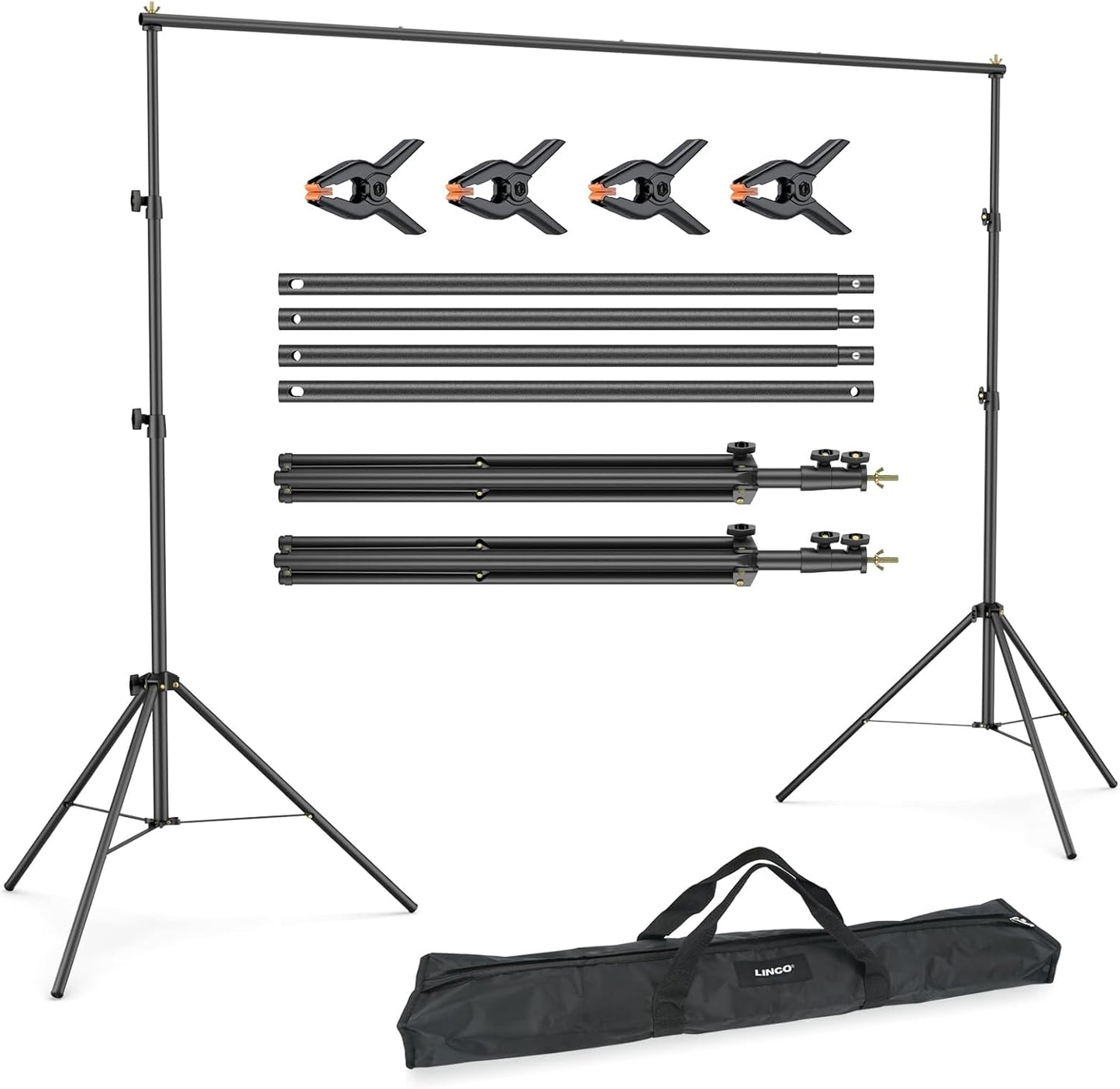 LINCO Lincostore Backdrop Support Stand Kit 10x6.5ft Adjustable Photography Studio Photo Background Support System with Carrying Bag for Green Screen Muslin, 4171 (10ft Wide ft high)