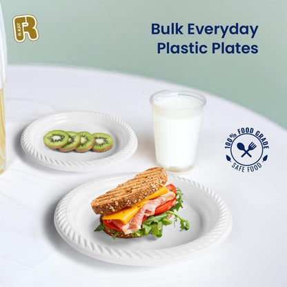 R-kay Plastic Bowls - 100 Count Microwavable Disposable Bowls - Strong Heavy Duty And Sturdy White Plastic Bowls Disposable (12 OZ, 100)