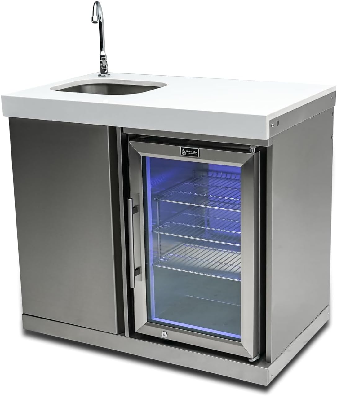 Mont Alpi Bar Series MA-BEVKEG Stainless Steel Outdoor Rated 3 Beer Tap Kegerator Keg Center Dispenser + Beverage Center with Compact Refrigerator + Granite Countertops