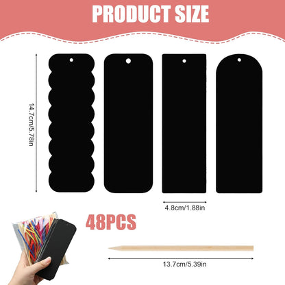 48 Set Bookmark Making Kit,4 Styles Magic Rainbow Bookmarks Craft Kit with Ribbon and Bamboo Pen,Scratch Paper Art Sets for Party Bag Fillers