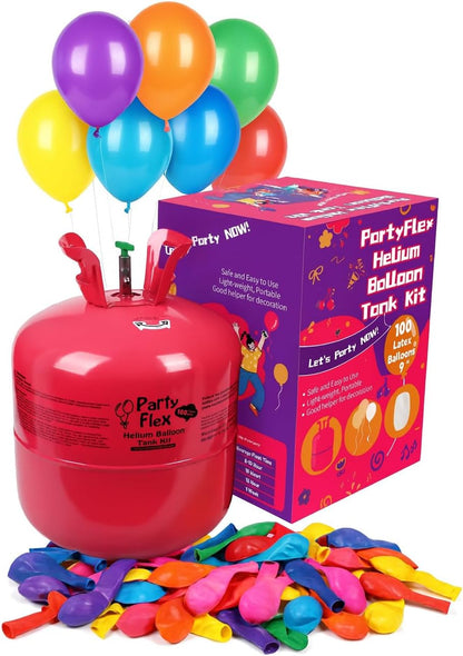 Helium Tank for Balloons – 22L Disposable Helium Balloon Tank Kit Fills Up to 100 Balloons – Includes 50 Balloons & Ribbon – Portable Helium Tank for Birthday, Wedding & Party Decorations