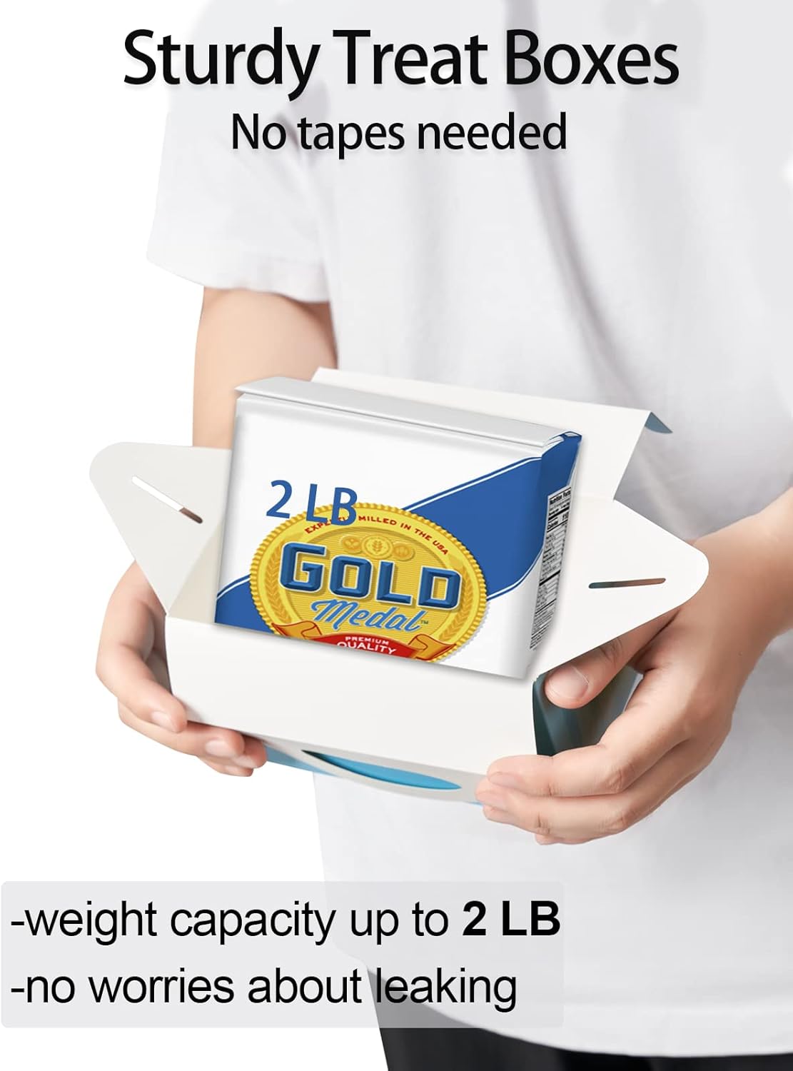 Happyhiram 50 Pcs Party Treat Boxes - White, 6 Inch Candy Boxes with Handle - Paper Cookie Gift & Snack Goodie Bags for Kids Birthday, Baby Shower, Wedding