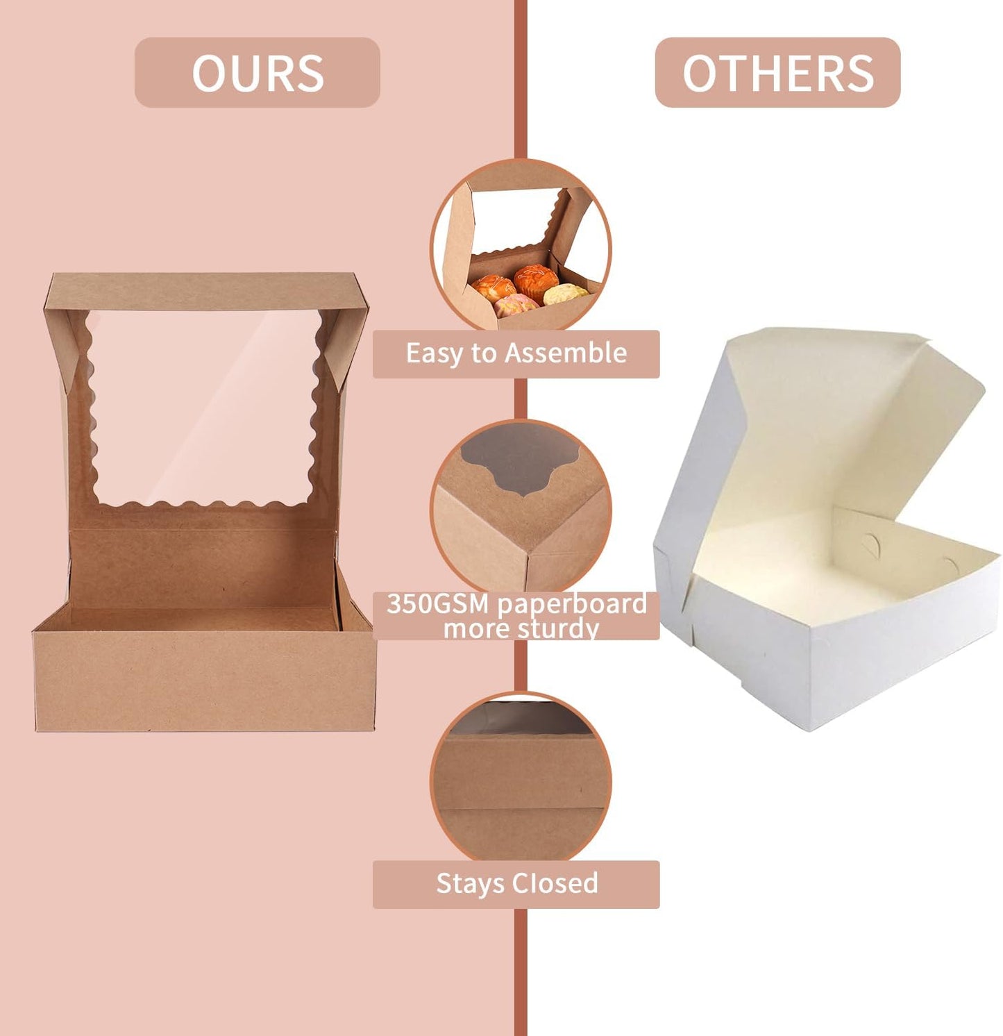 24 pcs12x12x3 Inch Bakery Boxes with Window, White 12 inch Cake Pastry large Pie Cookie Box for Dessert,strawberry,Chocolates Boxes