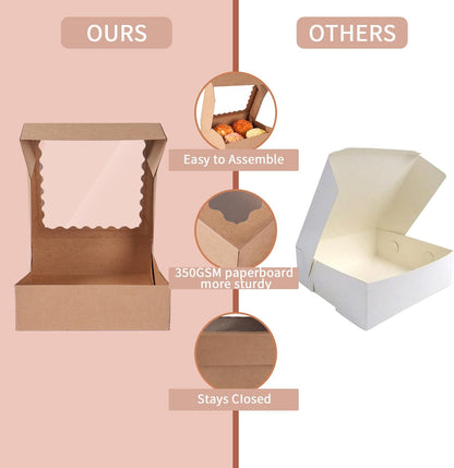 24 pcs12x12x3 Inch Bakery Boxes with Window, White 12 inch Cake Pastry large Pie Cookie Box for Dessert,strawberry,Chocolates Boxes