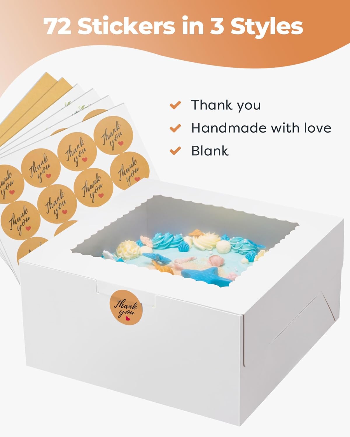 Kootek 15pcs Cake Boxes, 10x10x8 Inches Tall Cake Box with Window, White Bakery Boxes, Large Baking Boxes, Square Cardboard Cake Box for Multi-Layer Cakes, Cake Decorating Supplies for Gift Giving